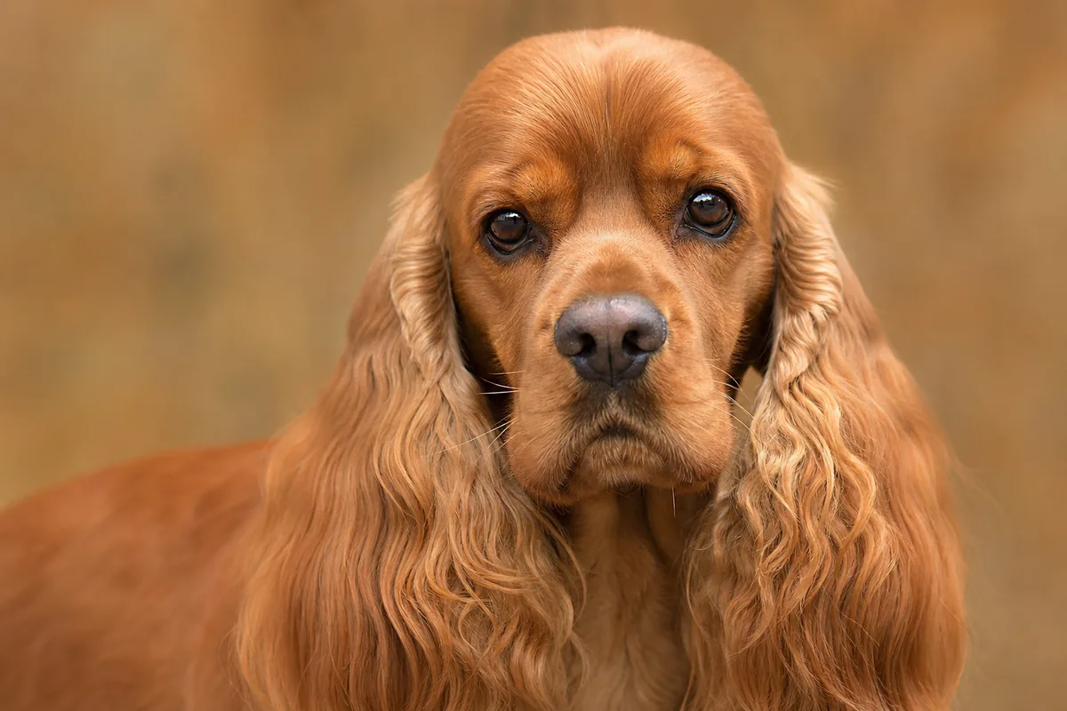 Portrait of an adult red American Cocker Spaniel with a groomed coat